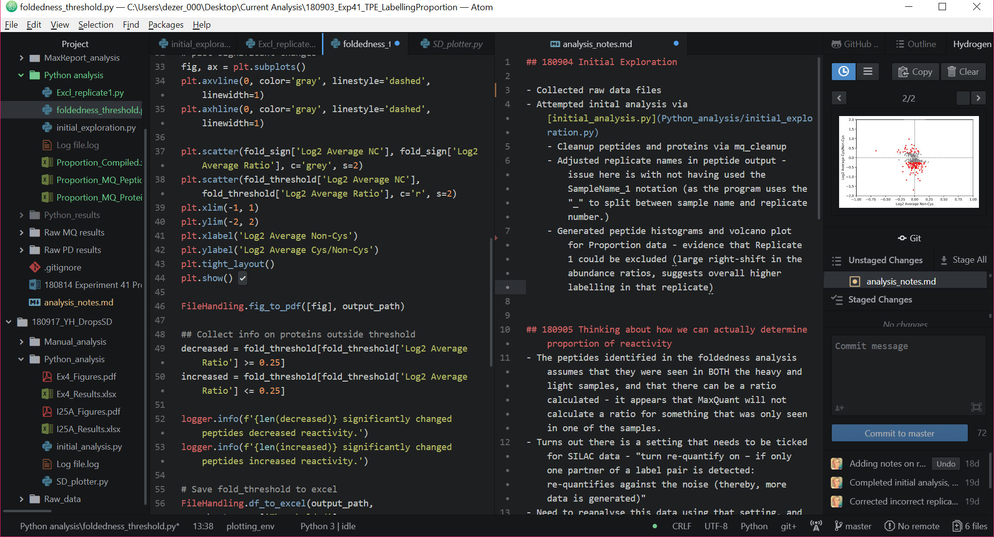 An example analysis layout in Atom.